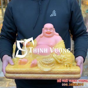 Tượng Phật Di Lặc Bằng Đá Vàng Ngọc Ngồi Bệ 3404