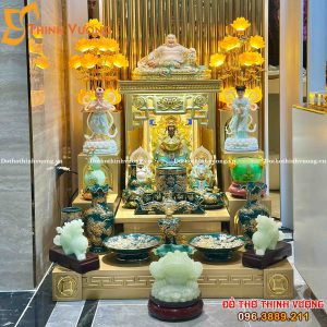 Bộ Ban Thần Tài HD Ánh Kim Đồ Thờ Xanh Lục Bảo Vẽ Vàng