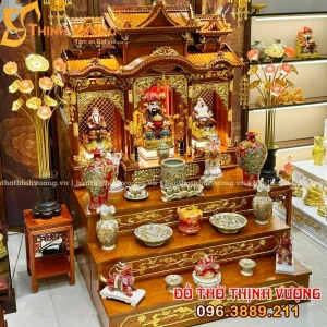 Bộ Ban Thần Tài 3 Gian Gỗ Hương Siêu Vip Set Sứ Rạn Nổi